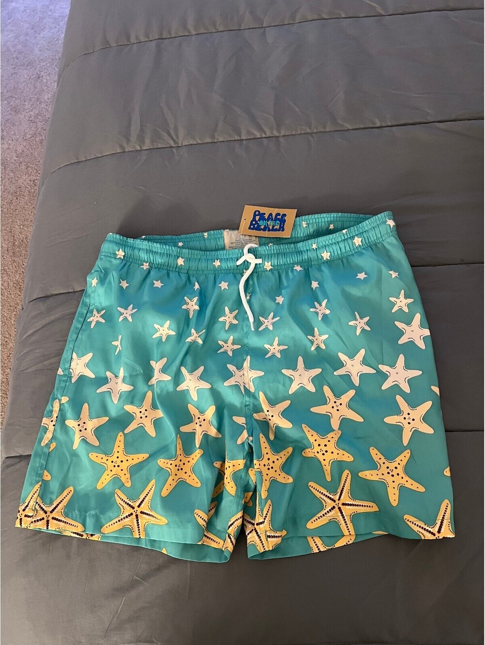 Men's Large Green Swim Shorts with Starfish Print
